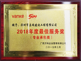 2018年廣西萬科年度最佳服務(wù)獎(jiǎng)
（專業(yè)承包類）